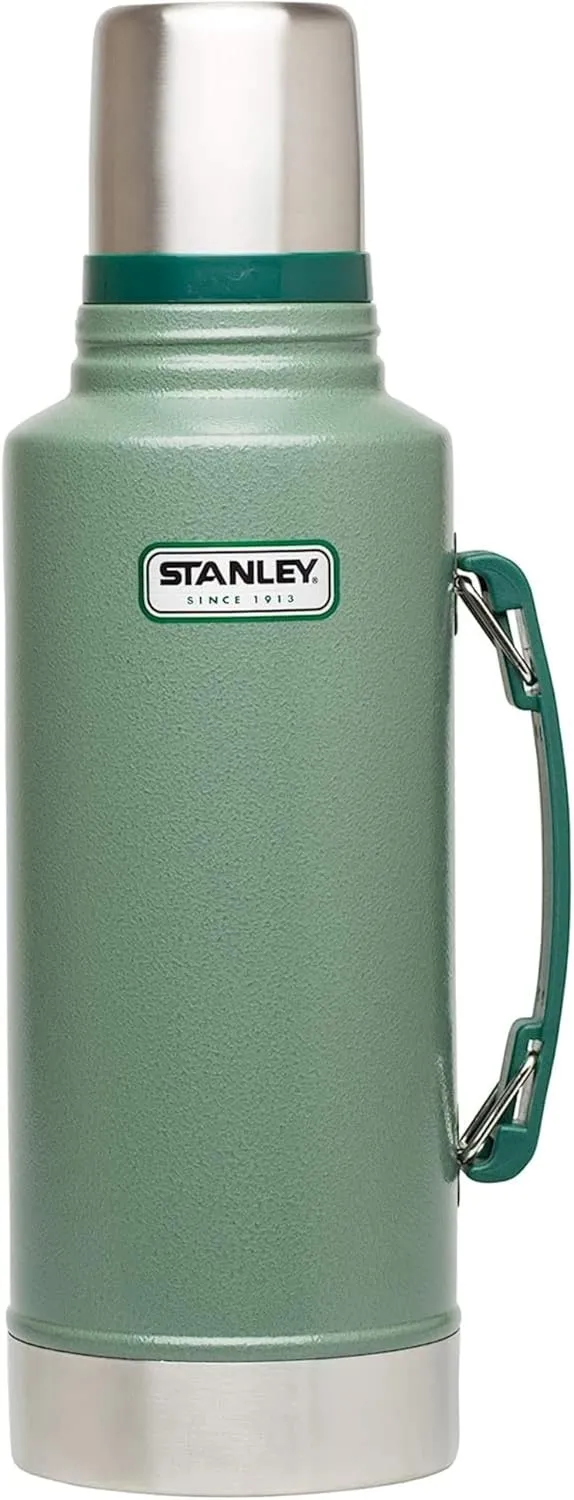 Stanley Heritage Classic Vacuum Bottle with Handle 2.0 qt | Wide Mouth with Leakproof Cup Lid | Keep Drinks Hot or Cold for Travel | Insulated Stainless Steel Thermos | BPA-Free | Hammertone Green