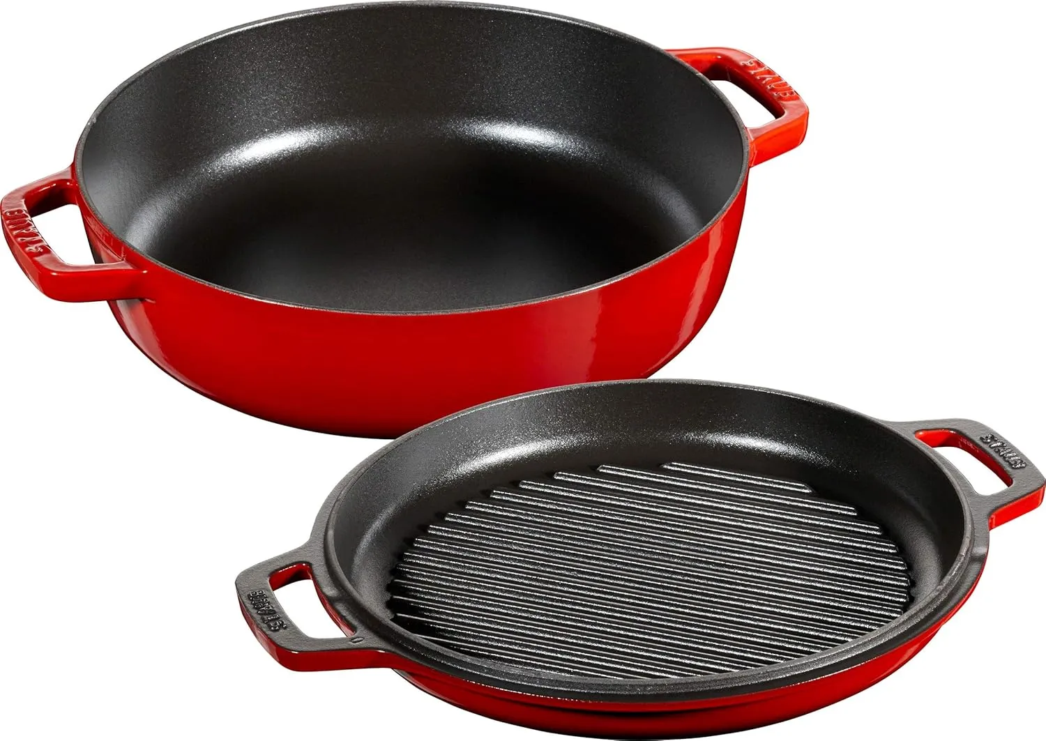 Staub 40508-281 Sukiyaki & Grill Cherry, 10.2 inches (26 cm), Double Handed, Cast Iron, Enameled Pot, Sukiyaki Pot, Grill Pan, Induction Compatible, Genuine Japanese Product