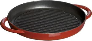 Staub 40510-309 Pure Grill Round Cherry, 10.2 inches (26 cm), Double Handed, Cast Enamel, Induction Compatible, Grill & Frying Pan