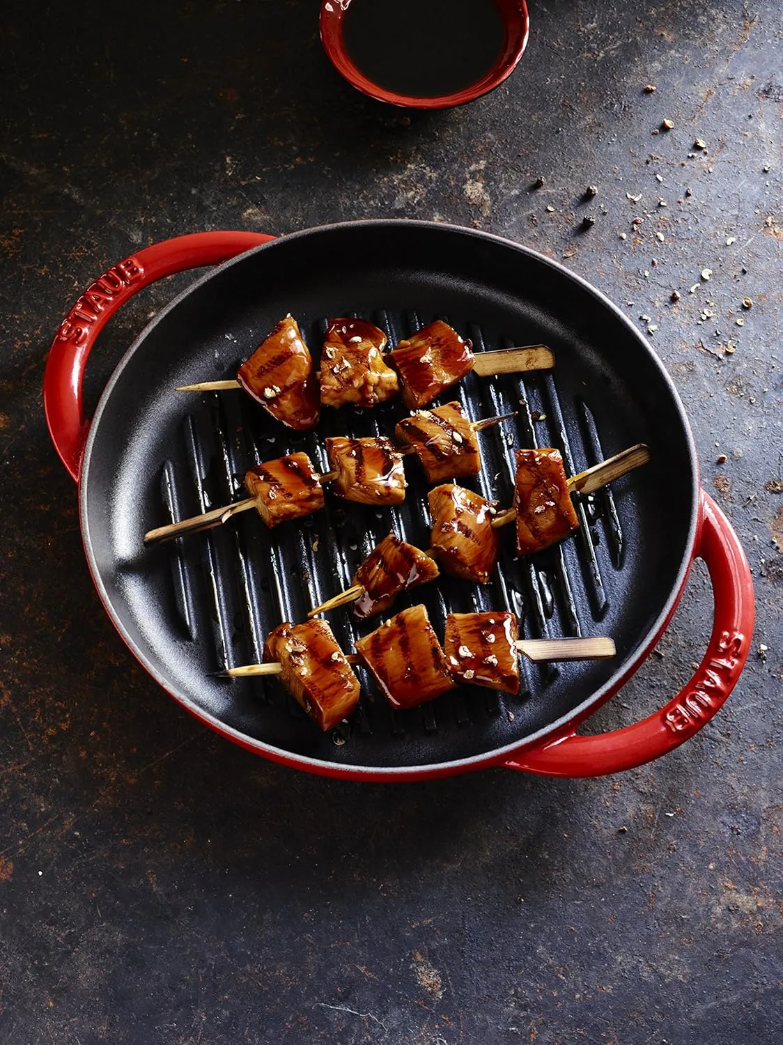 Staub 40510-309 Pure Grill Round Cherry, 10.2 inches (26 cm), Double Handed, Cast Enamel, Induction Compatible, Grill & Frying Pan