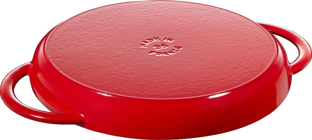 Staub 40510-309 Pure Grill Round Cherry, 10.2 inches (26 cm), Double Handed, Cast Enamel, Induction Compatible, Grill & Frying Pan