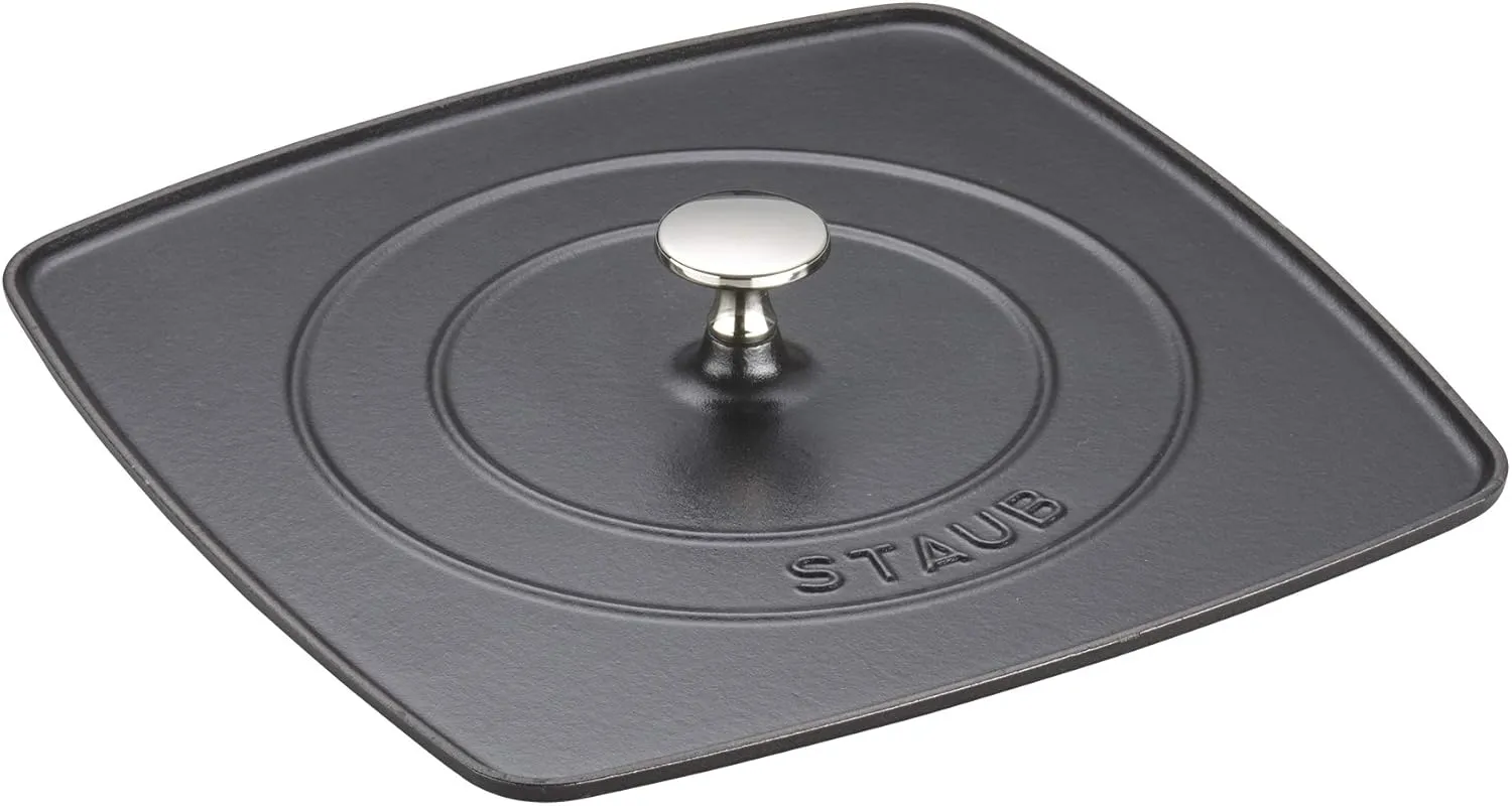 Staub Cast Iron 10.3-inch Square Grill Press - Matte Black (Fits 12-inch Grill Pan), Made in France