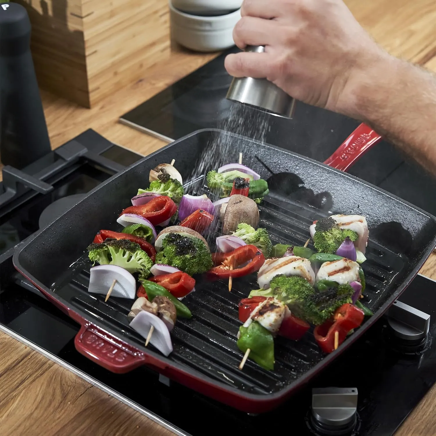 Staub Cast Iron 12-inch Square Grill Pan - Cherry, Made in France