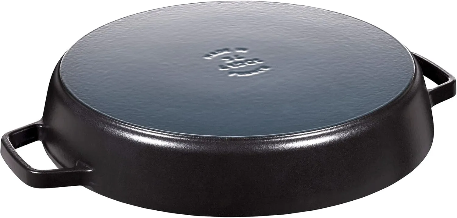Staub Cast Iron 13-inch Double Handle Fry Pan - Matte Black, Made in France