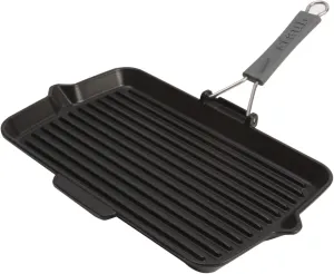 Staub Cast Iron 13.4 X 8.3" Rectangular Folding Grill - Matte Black, Made in France