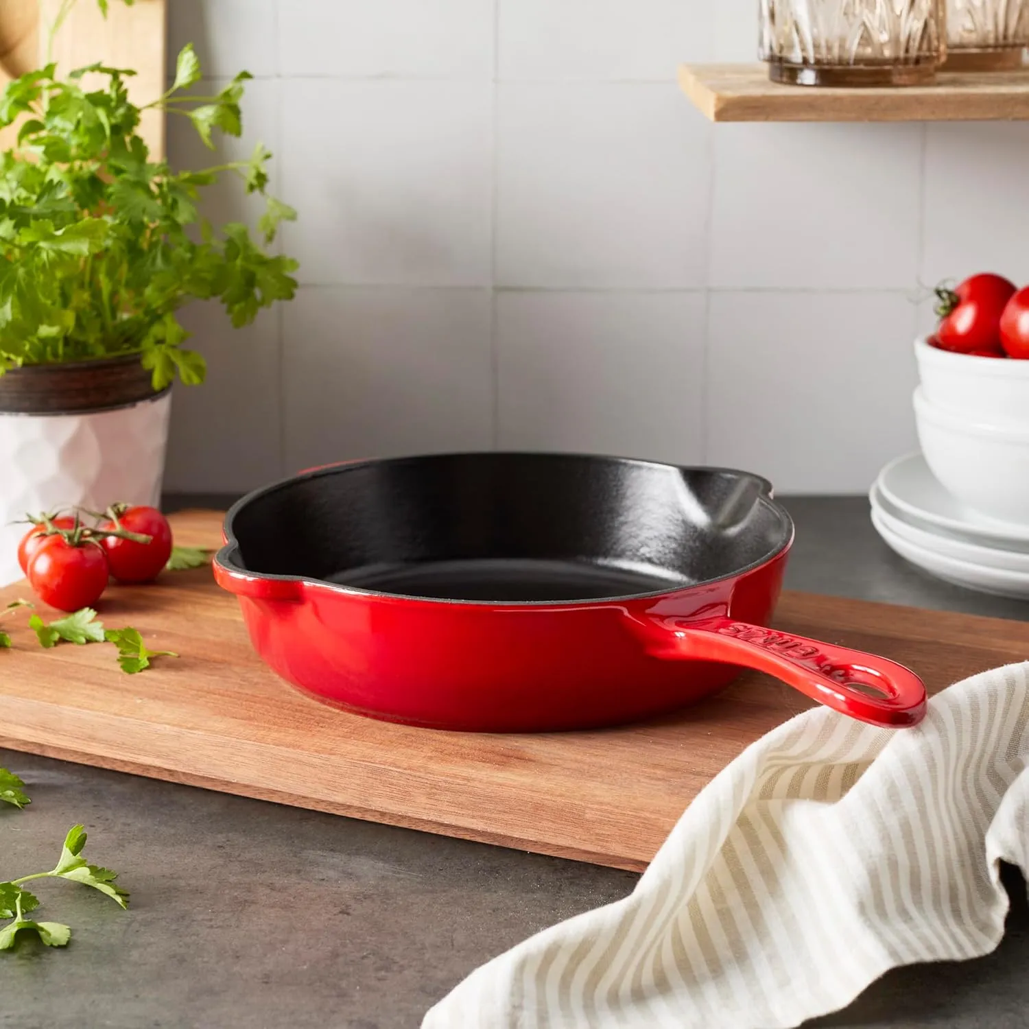 STAUB Fry Pans Cast Iron 8.5-inch Traditional Deep Skillet-Cherry
