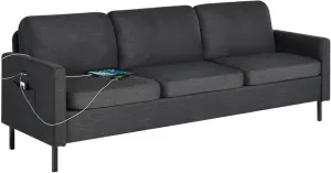 STHOUYN 72" W Sectional Sofa 3 Seat Couch, Mid Century Modern Sofa with 2 USB, Couches Sofas for Living Room Apartment Bedroom, Comfortable Small Couches for Small Spaces (Dark Grey (3-Seater))