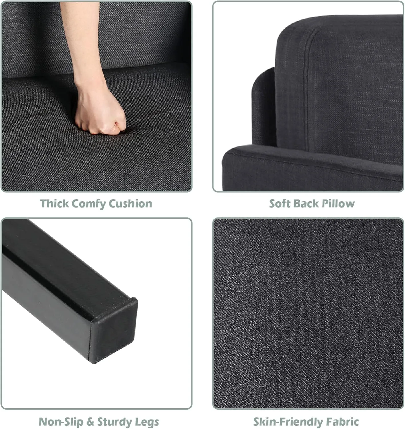 STHOUYN 72" W Sectional Sofa 3 Seat Couch, Mid Century Modern Sofa with 2 USB, Couches Sofas for Living Room Apartment Bedroom, Comfortable Small Couches for Small Spaces (Dark Grey (3-Seater))
