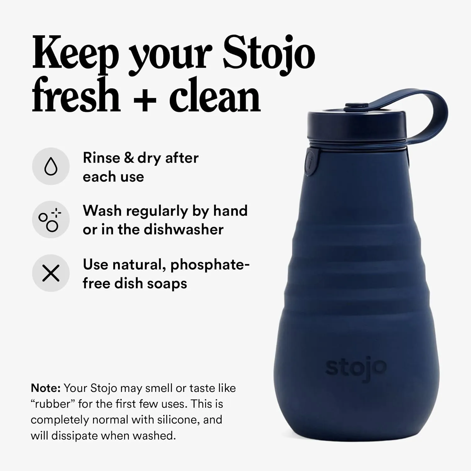STOJO Collapsible Water Bottle – Denim Blue, 20oz / 592ml - Leak-Proof Reusable Silicone Travel Cup for Hot & Cold Drinks - Microwave & Dishwasher Safe