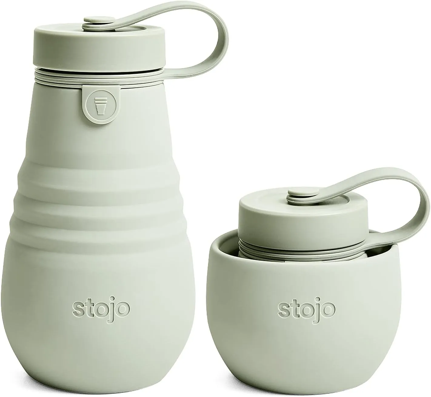 STOJO Jr Collapsible Bottle for Kids - Sage Green, 14oz / 400ml - Leak-Proof Reusable Silicone Travel Cup for Hot & Cold Drinks - On-The-Go Camping & Hiking - Microwave & Dishwasher Safe