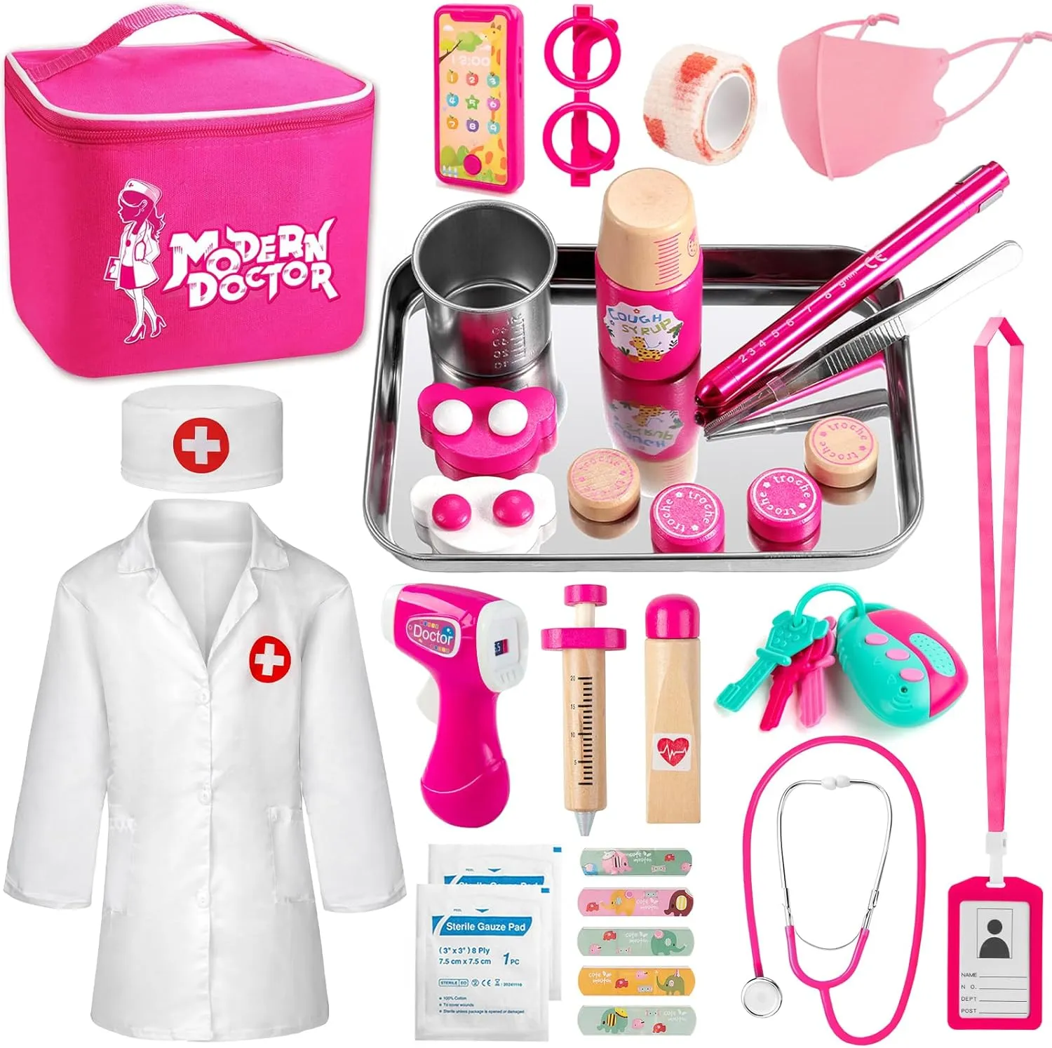 Sundaymot Doctor Kit for Girls, Doctor Kit for Toddlers 3-5, with Medical Bag, Real Stethoscope and Other Accessories Kids Doctors Play Set, Perfect Doctor Toy Gift for Toddlers Role Playing