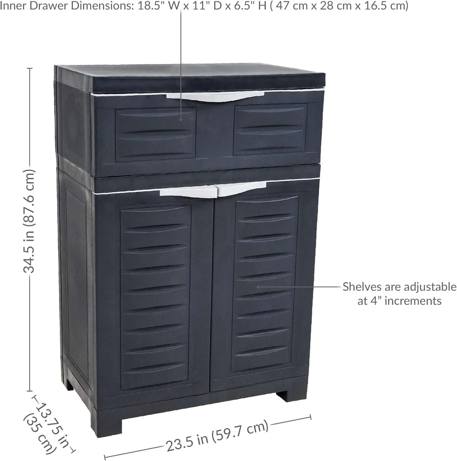 Sunnydaze Plastic Garage Storage Cabinet with Adjustable Shelf – 34.5" H – Plastic Storage Cabinet for Garage, Office, Home, Laundry Room - Gray