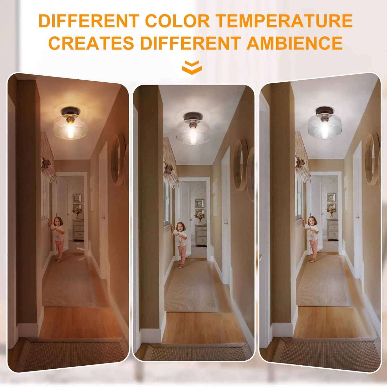 SunRider Industrial Semi-Flush Mount Ceiling Light Fixture, Seeded Glass Pendant Lamp Shade, Brown Indoor Farmhouse Lights for Hallway Porch Bedroom