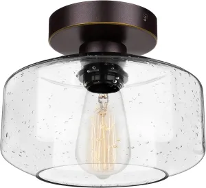 SunRider Industrial Semi-Flush Mount Ceiling Light Fixture, Seeded Glass Pendant Lamp Shade, Oil Rubbed Bronze Farmhouse Lights for Hallway Bedroom