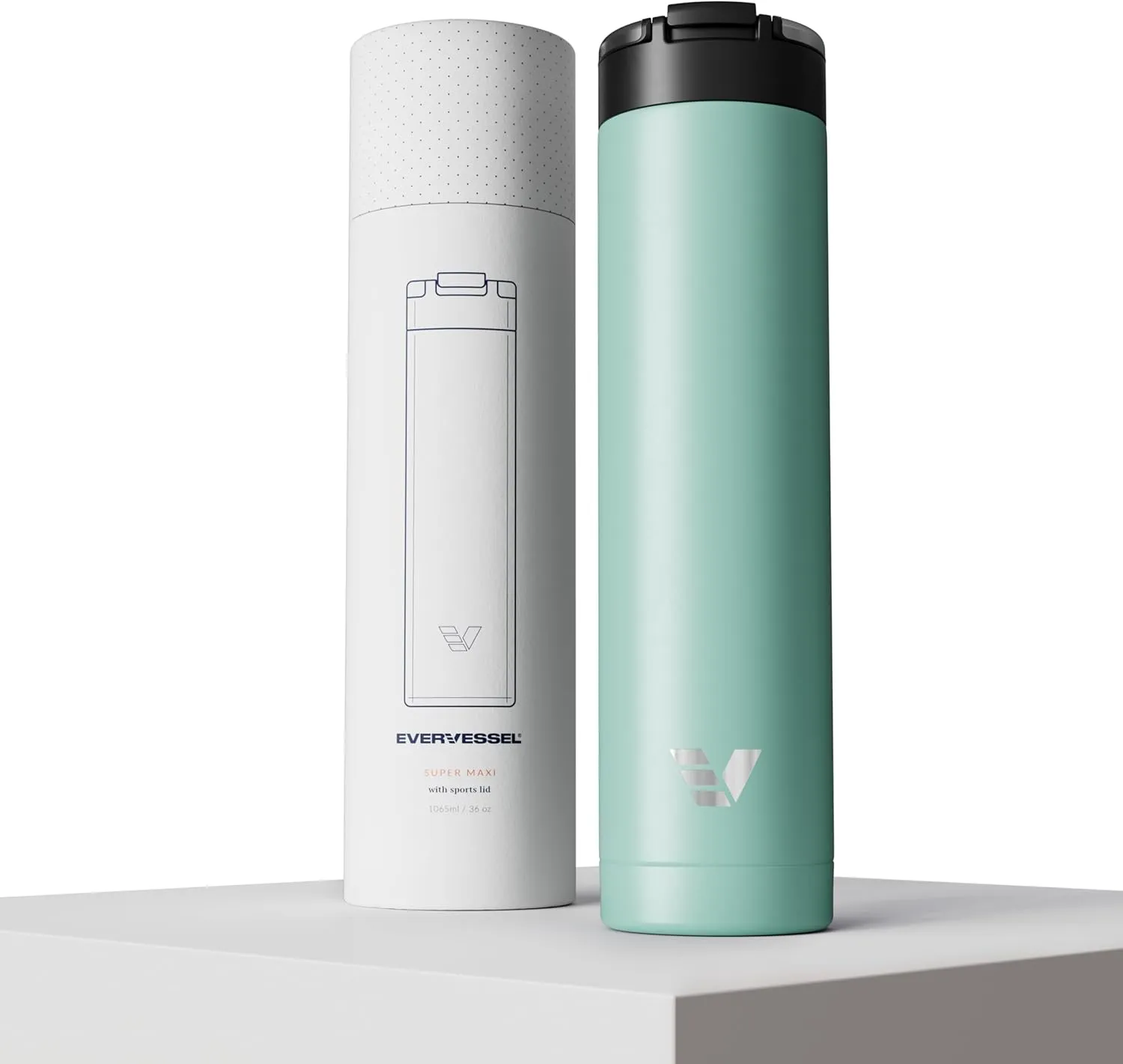 Super Maxi Stainless Steel Water Bottle 36oz - Double wall vacuum insulated | Integrated carry handle | leak proof flip top lid | Lightweight & stylish - Mint Green