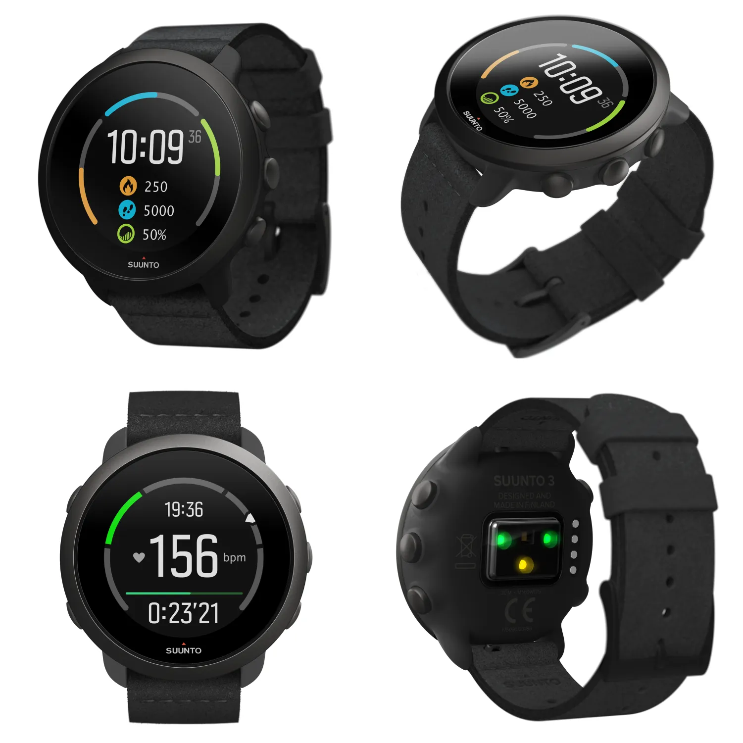 Suunto 3 Multisport Watch with Heart Rate Monitor, All Black with Wearable4U Power Pack Bundle