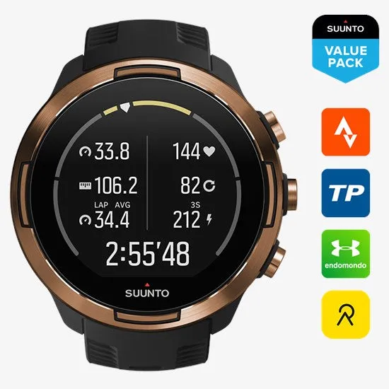 Suunto 9 Baro Durable Multisport GPS Watch with Barometric Altitude and Wearable4U Power Pack Bundle (Copper KAV)