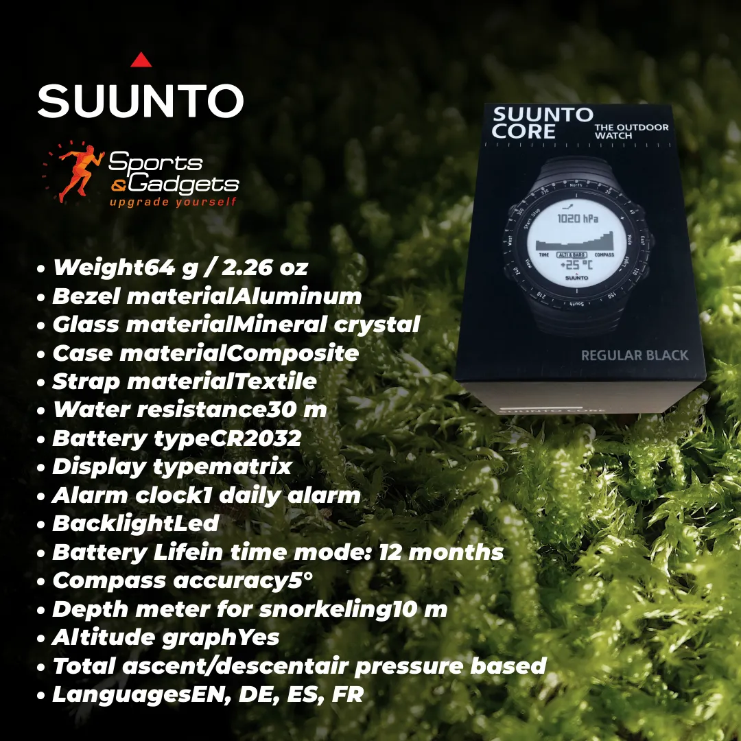Suunto CORE Alpha Stealth Smartwatch Black with Compass and Altimeter and Barometer