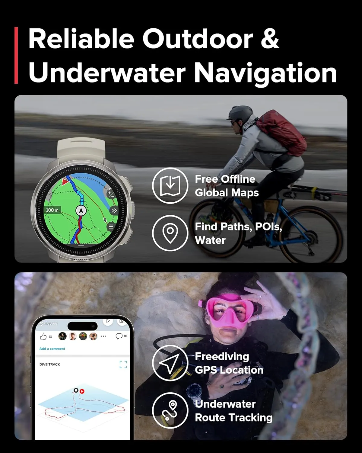 SUUNTO Ocean Dive Computer, GPS Multisport Watch for Training, Underwater Route Tracking & Wireless Tank Pressure Monitor, AMOLED Touchscreen, Dualband GNSS, Offline Map, 26D Battery Life, Sand