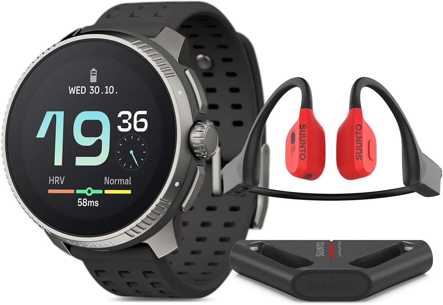 SUUNTO Race Titanium GPS Sports Watch Charcoal, Wing Bone Conduction Headphone Red