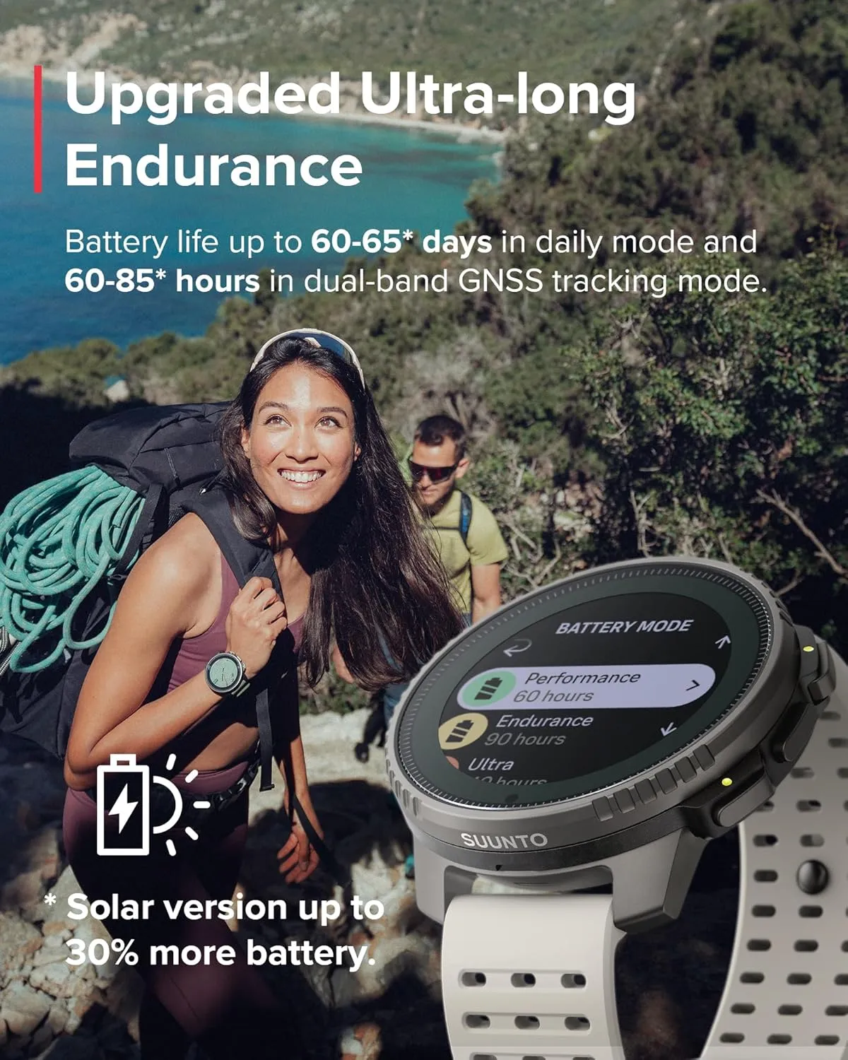 SUUNTO Vertical Solar GPS Watch, Premium Multisport Watch w/60-Day Battery Life, 1.4 inch Large Touchscreen, Heart Rate & Sleep Tracking, Dual-GNSS Navigation, Free Global Offline Map, Ti Sand