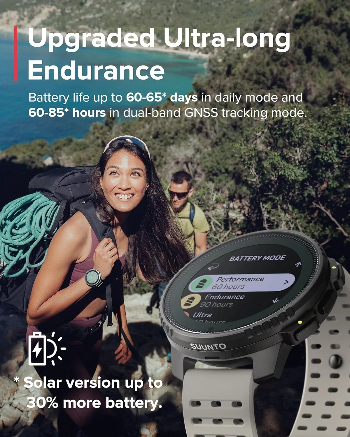 SUUNTO Vertical Solar GPS Watch, Premium Multisport Watch w/60-Day Battery Life, 1.4 inch Large Touchscreen, Heart Rate & Sleep Tracking, Dual-GNSS Navigation, Free Global Offline Map, Ti Sand