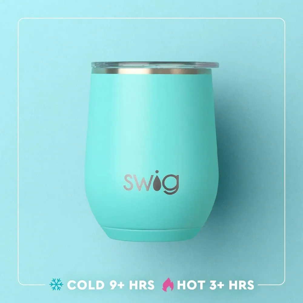 Swig Life 12oz Wine Tumbler with Lid, Stainless Steel, Dishwasher Safe, Portable, Triple Insulated Wine Tumbler (Bella Rosa)
