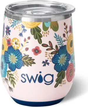 Swig Life 12oz Wine Tumbler with Lid, Stainless Steel, Dishwasher Safe, Portable, Triple Insulated Wine Tumbler (Bella Rosa)