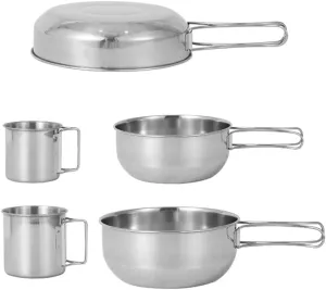 Tableware Suit 5pcs CamCookware Set Outdoor Portable Picnic Cookware Kit LSteel Travel Tableware Cooking Accessory Bowl Cups Pan Set
