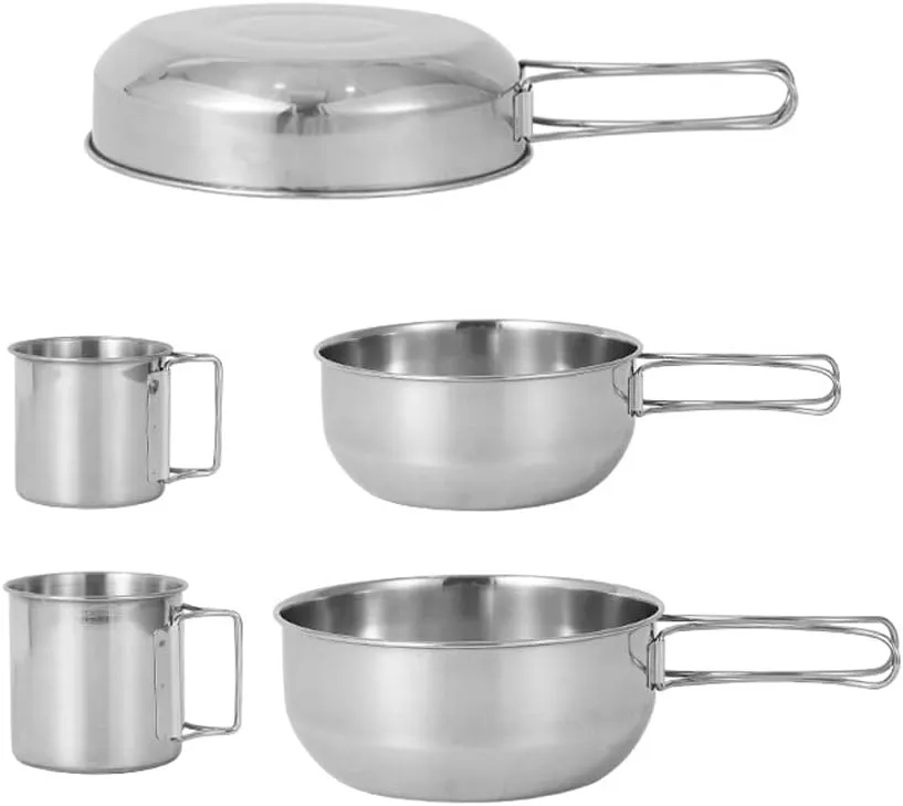 Tableware Suit 5pcs CamCookware Set Outdoor Portable Picnic Cookware Kit LSteel Travel Tableware Cooking Accessory Bowl Cups Pan Set