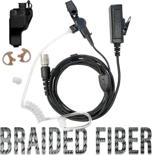 Tactical Mic & Earpiece Braided Fiber Kit - Quick Disconnect Compatible w/EF Johnson 51, 5000, 5100, 7700, 8100 Series, Ascend, VP Viking Series, VP400, VP600, VP900 & More