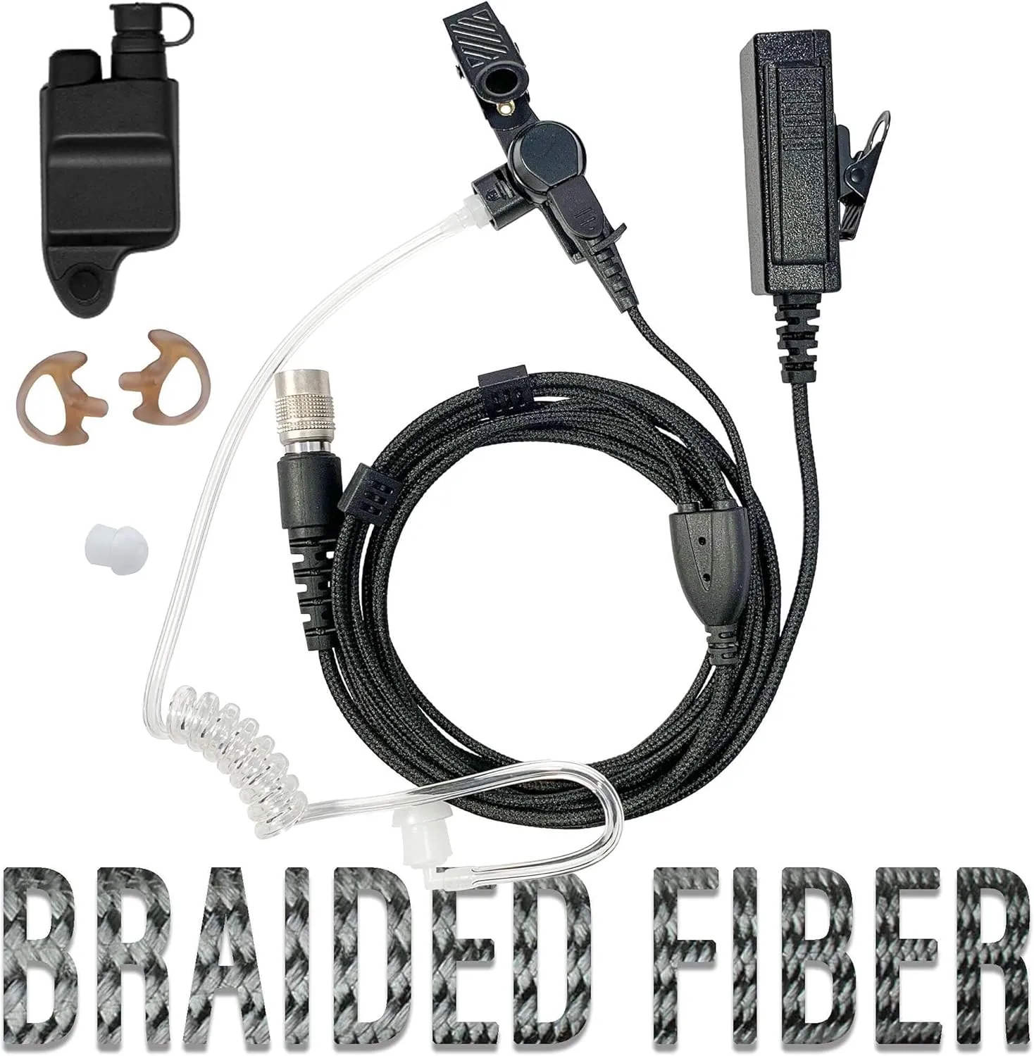 Tactical Mic & Earpiece Braided Fiber Kit - Quick Disconnect Compatible w/Harris & M/A-Com 700P/Pi, 710P, P5100 / P7100 / P7200 Series & More