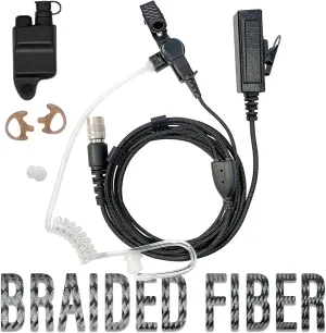 Tactical Mic & Earpiece Braided Fiber Kit - Quick Disconnect Compatible w/Harris & M/A-Com 700P/Pi, 710P, P5100 / P7100 / P7200 Series & More