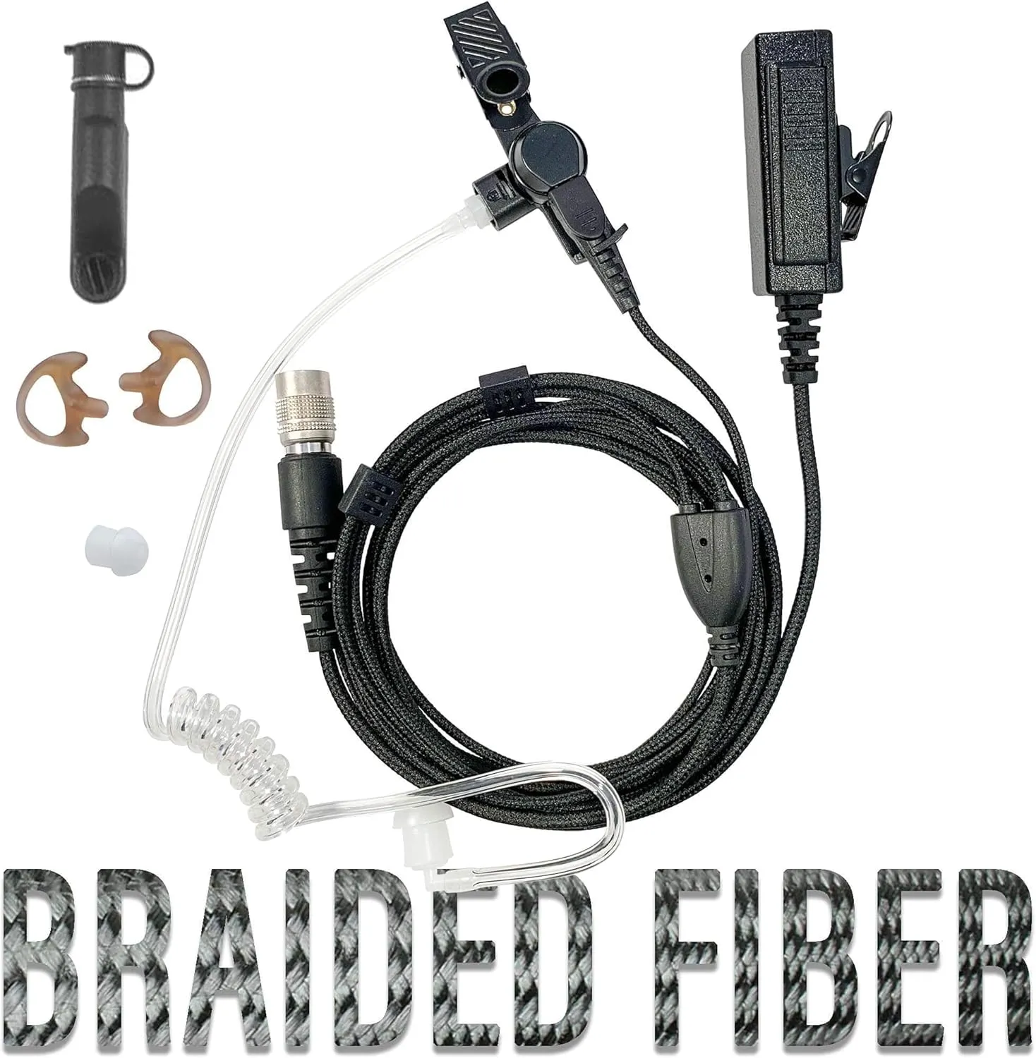 Tactical Mic & Earpiece Braided Fiber Kit - Quick Disconnect Compatible w/Harris/Tait TP3000/8000/9000 Series