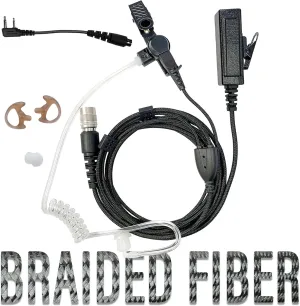 Tactical Mic & Earpiece Braided Fiber Kit - Quick Disconnect Compatible with Baofeng, Kenwood TK & NEXEDGE (NX) 2-Pin, Rugged Radios, Diga-Talk, TYT, AnyTone, Relm/BK Radio