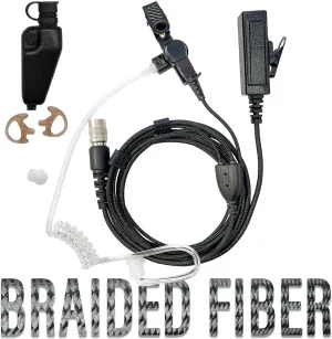 Tactical Mic & Earpiece Braided Fiber Kit - Quick Disconnect Compatible w/Kenwood Multi-Pin TK & NX Series, EF Johnson VP5000 VP6000 Series