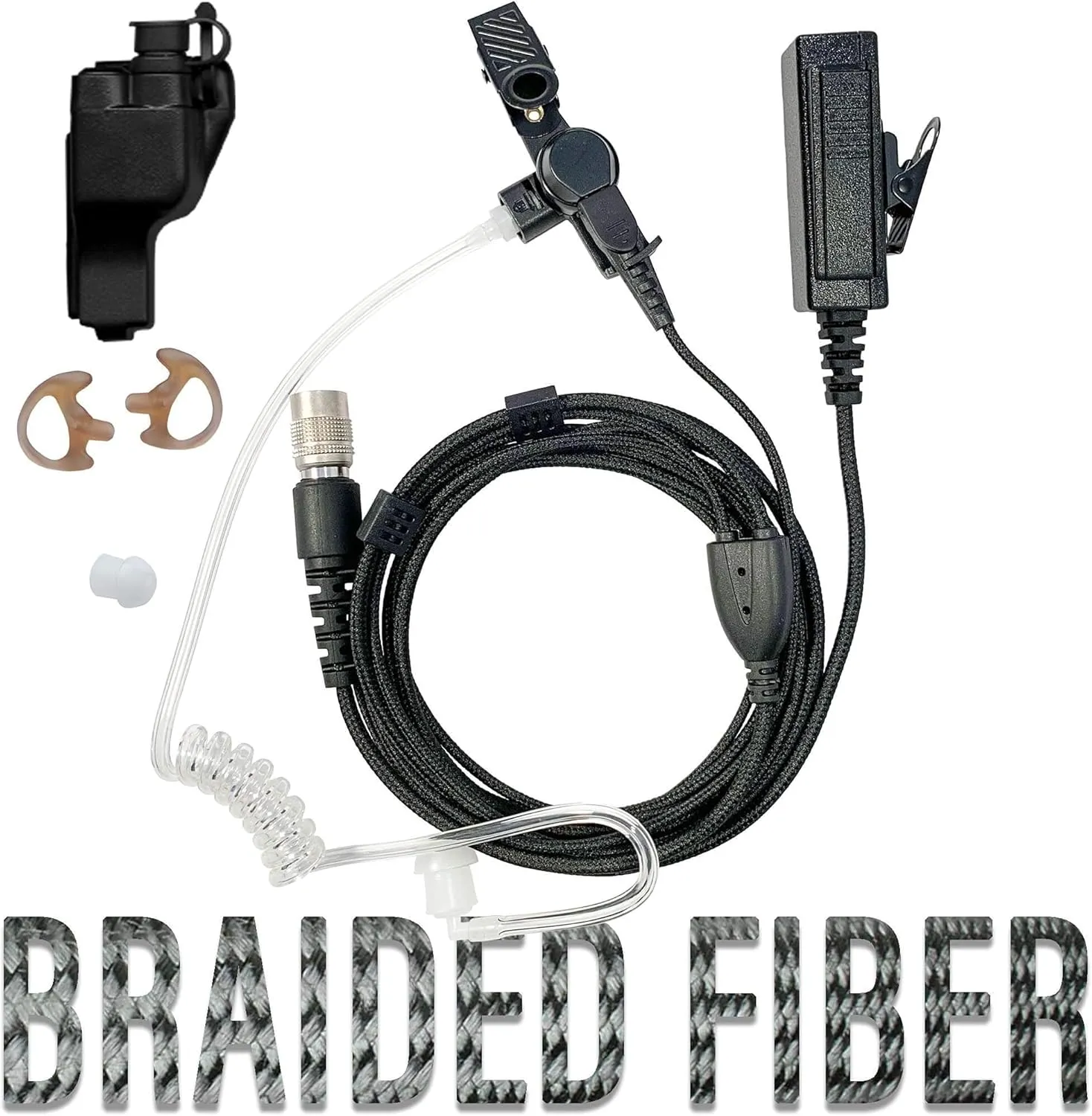 Tactical Mic & Earpiece Braided Fiber Kit - Quick Disconnect Compatible w/Motorola XTS Series, HT/JT1000, MT/MTS2000, MTX838/900/8000/9000, PR1500 & More