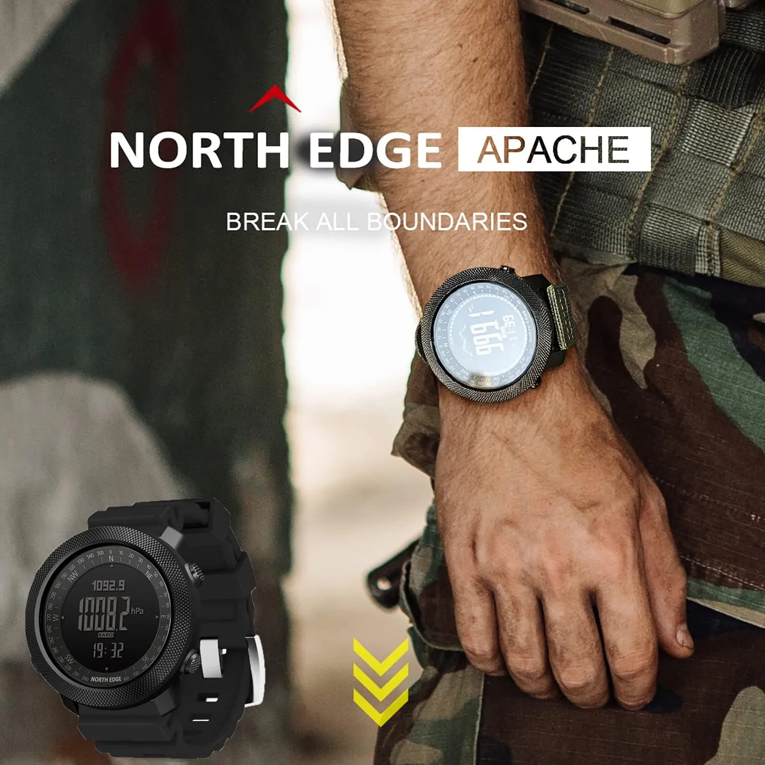 Tactical Watches for Men Digital Outdoor Survival Military Rock Solid Digital Watches with Durable Band, Steps Tracker Pedometer Calories Apache