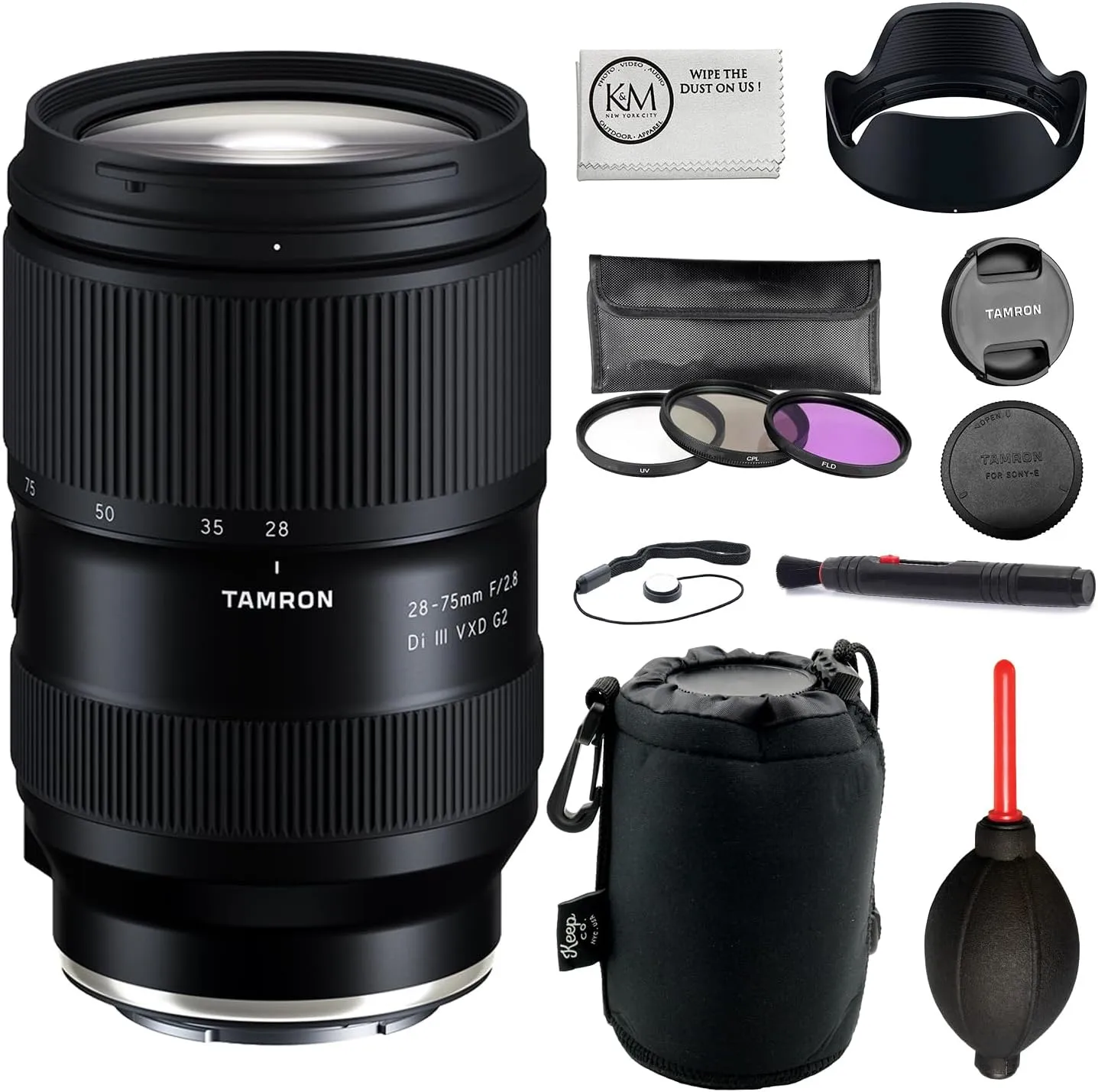 Tamron 28-75mm f/2.8 Di III VXD G2 Lens for Sony E Bundle with 3-Piece Filter Set   Lens Pouch   Lens Pen   Blower   Lens Cap Keeper   Microfiber Cloth (5 Items)