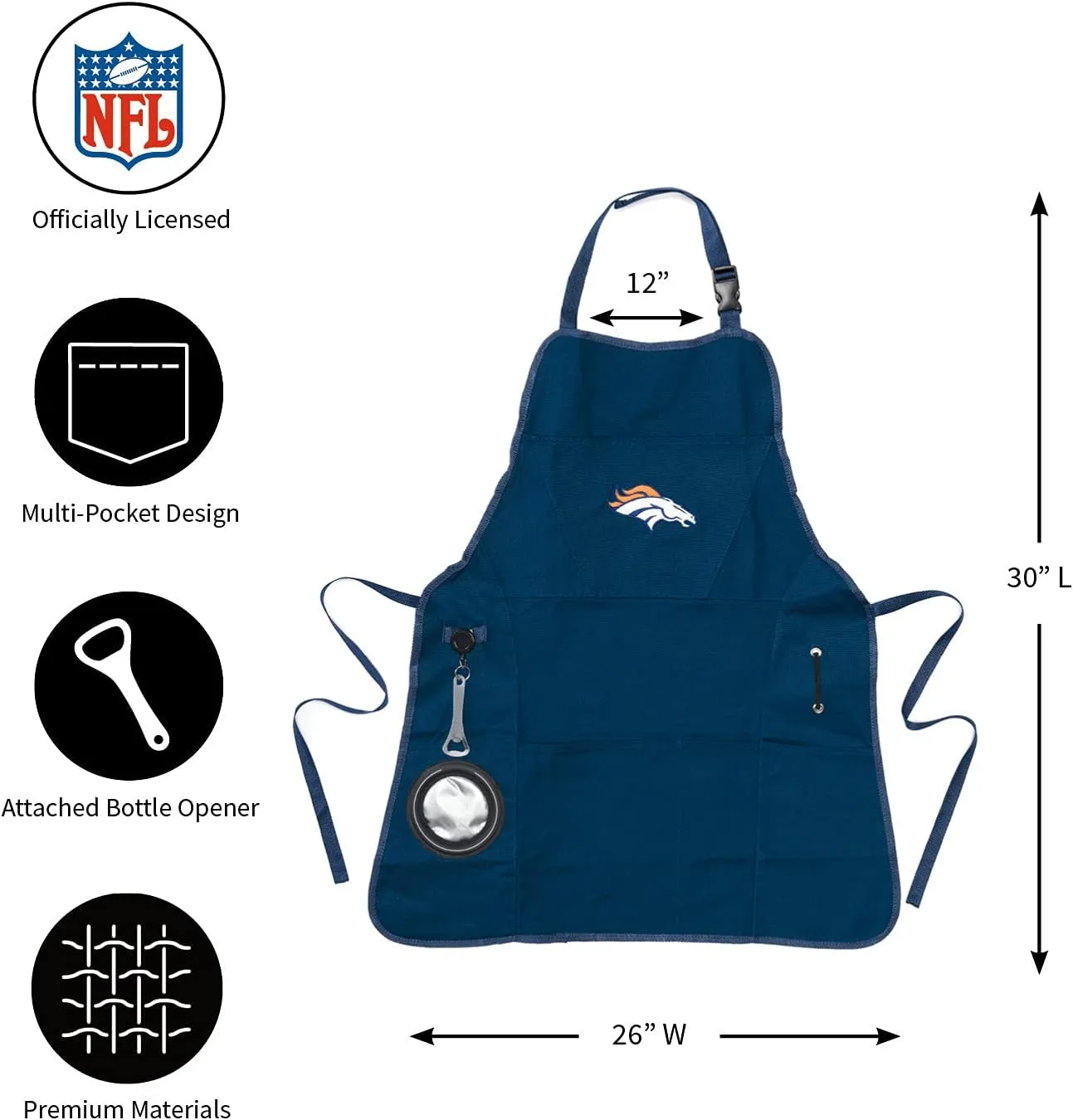 Team Sports America NFL Ultimate Grilling Apron with Bottle Opener and Insulated Beverage Holder, Adjustable Straps Men Women