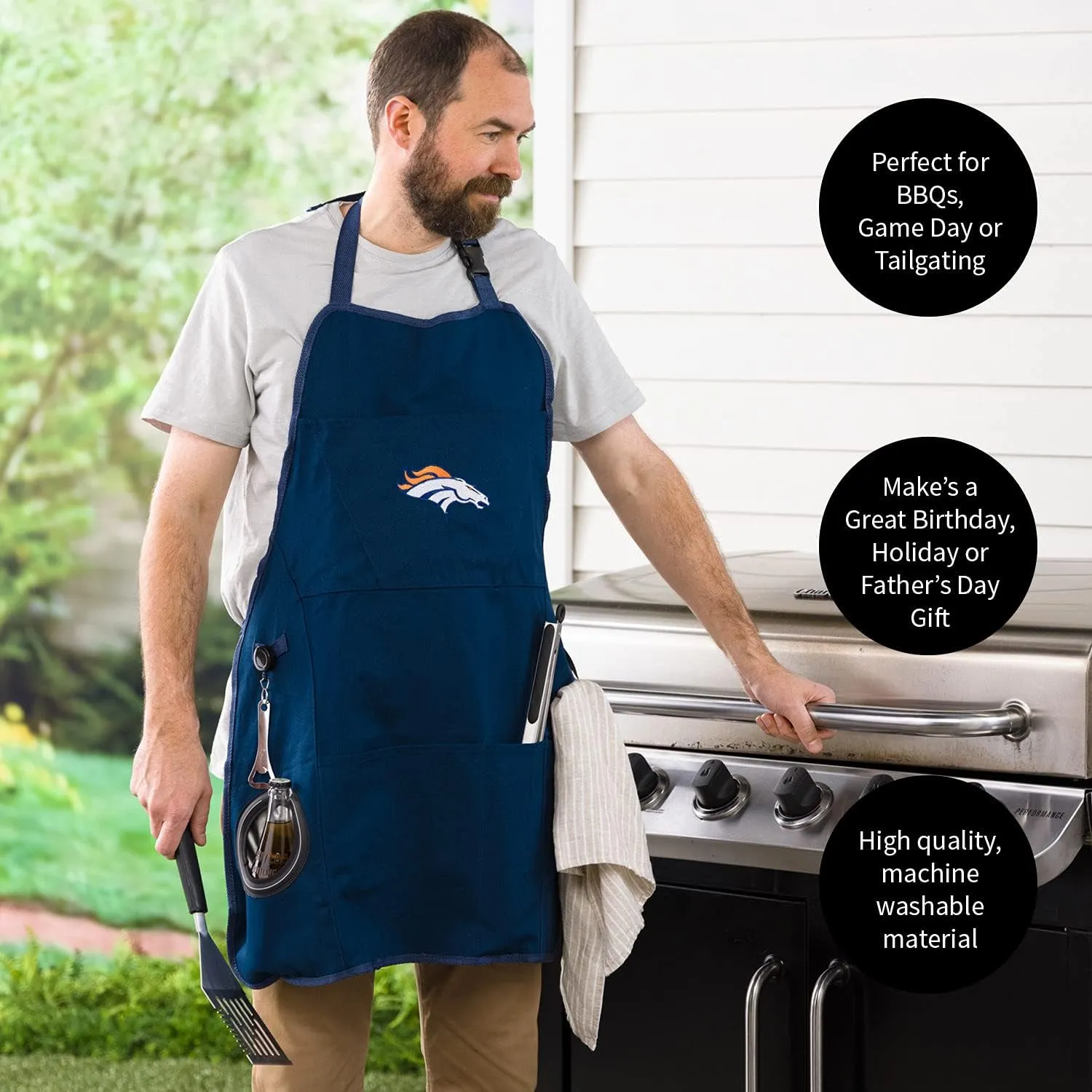 Team Sports America NFL Ultimate Grilling Apron with Bottle Opener and Insulated Beverage Holder, Adjustable Straps Men Women