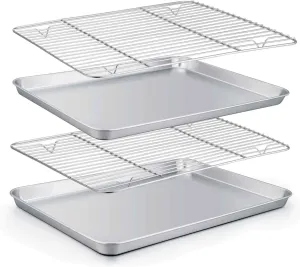 TeamFar Baking Sheet with Rack Set (2 Pans   2 Racks), Stainless Steel Baking Pan Cookie Sheet for baking, Non Toxic & Healthy, Easy Clean & Dishwasher Safe - 4 Pack