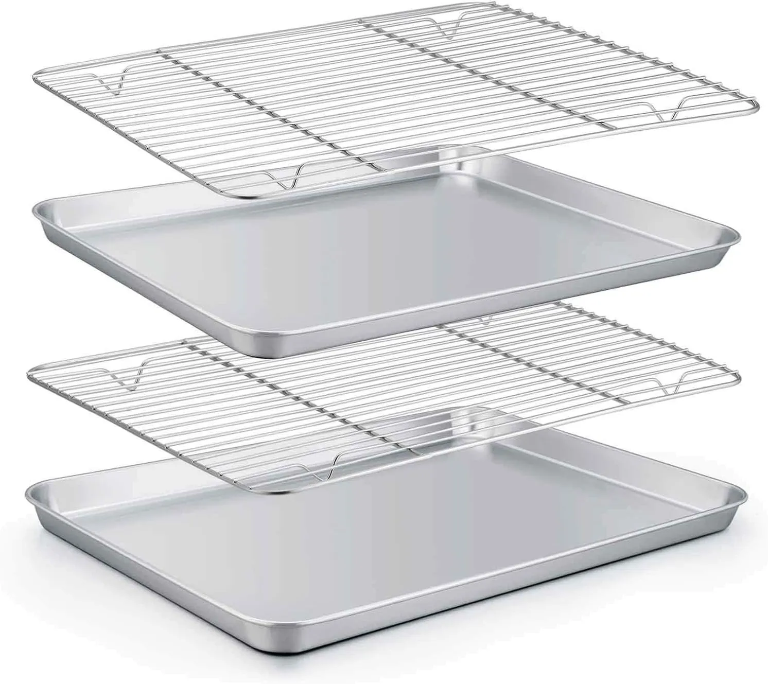 TeamFar Baking Sheet with Rack Set (2 Pans   2 Racks), Stainless Steel Baking Pan Cookie Sheet for baking, Non Toxic & Healthy, Easy Clean & Dishwasher Safe - 4 Pack