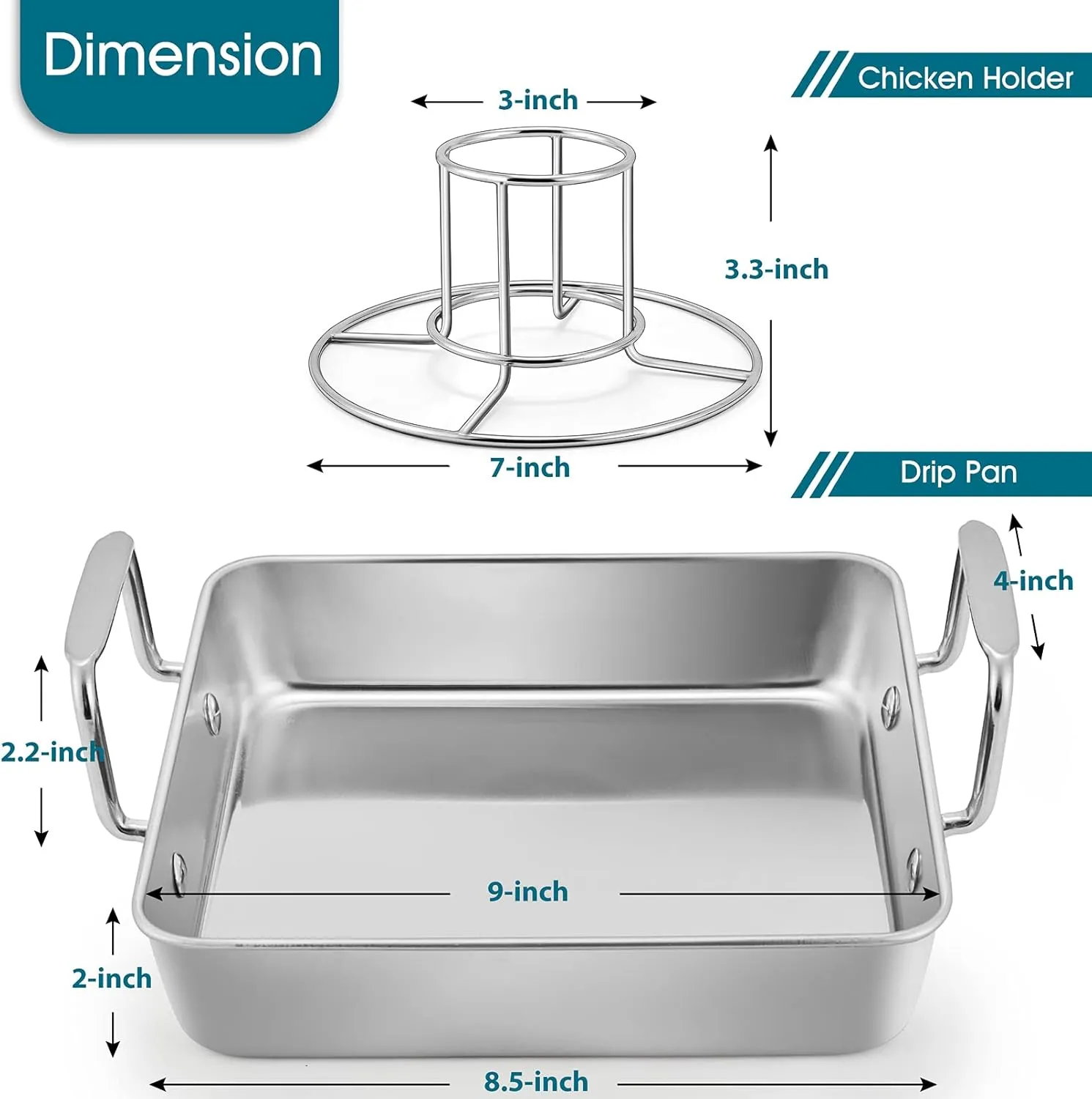 TeamFar Beer Can Chicken Holder (2 Pans   2 Racks), Stainless Steel Heavy Duty Roasting Drip Pans & Vertical Chicken Rack Stand for Grill Oven Smoker, Healthy & Heavy Duty, Dishwasher Safe