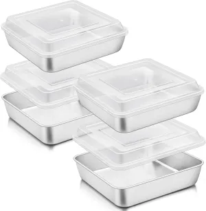 TeamFar Square Cake Pan, (4 Pans   4 Lids) Stainless Steel 9 Inch Square Baking Roasting Pan for Brownie Lasagna Cake, Non-Toxic & Heavy Duty, Easy Clean & Dishwasher Safe