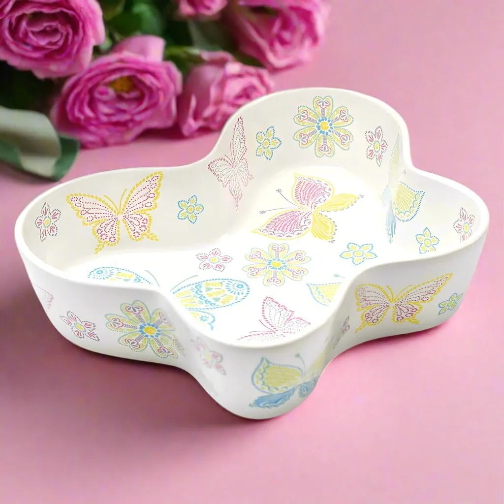 Temp-Tations Ceramic Pie Pan for Baking 10", Colorful All A-Flutter - Deep Stoneware Pot or Apple Pie Dish, Dishwasher Safe Quiche Baking Dish, Scalloped Non-Stick Fluted Tart Cake Pan Oven Plate Mold