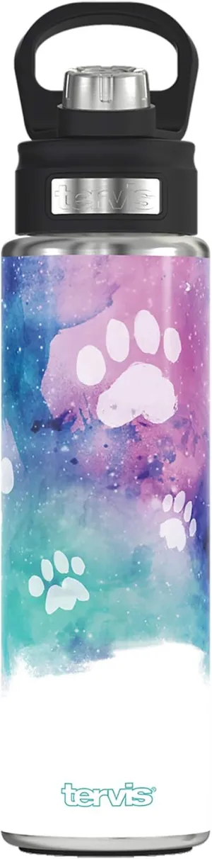 Tervis Paw Prints Triple Insulated Tumbler Travel Cup Keeps Drinks Cold, 24oz Wide Mouth Bottle, Stainless Steel
