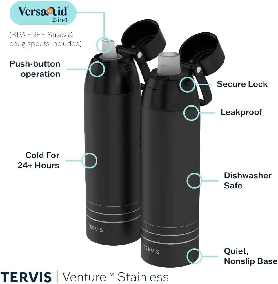 Tervis Venture Water Bottle Star Wars - Lightsaber Detail Triple Walled Insulated Tumbler Travel Cup Keeps Drinks Cold & Hot, 36oz, Stainless Steel