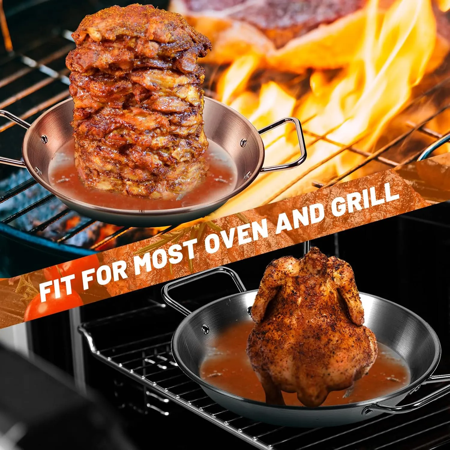 Tessco 1 Set 10 Inch Vertical Skewer Al Pastor Rotisserie Pan Gyro Spit Shawarma Stand for Oven Stainless Steel BBQ Kebabs Skewer with Removable Size Spikes for Tacos Al Pastor