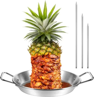 Tessco 1 Set 10 Inch Vertical Skewer Al Pastor Rotisserie Pan Gyro Spit Shawarma Stand for Oven Stainless Steel BBQ Kebabs Skewer with Removable Size Spikes for Tacos Al Pastor